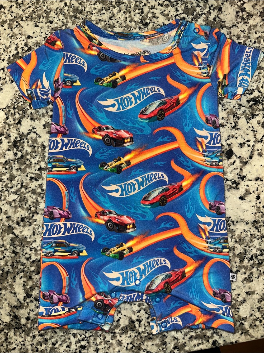 Bums and Roses w/ Hotwheels Blue & Orange Kids Short Sleeve Romper